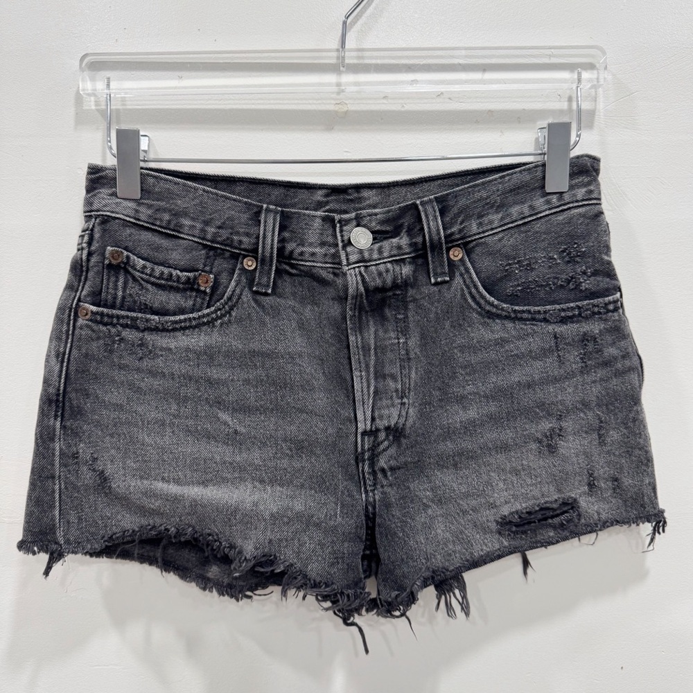 Levi’s 501 Washed Black Distressed Cutoff Denim Shorts Size 27